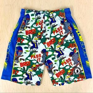 Flow Society Lacrosse Shorts Boys Large Just Pass It Bro Lax Eagle Warthog White